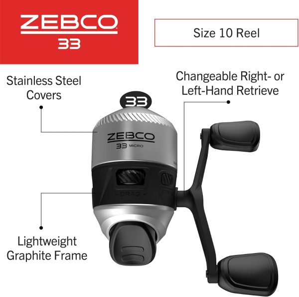 Zebco 33 Spincast Fishing Reel, Changeable Right or Left-Hand Retrieve, Built-in Bite Alert, All-Metal Gears, Pre-Spooled with Zebco Cajun Line